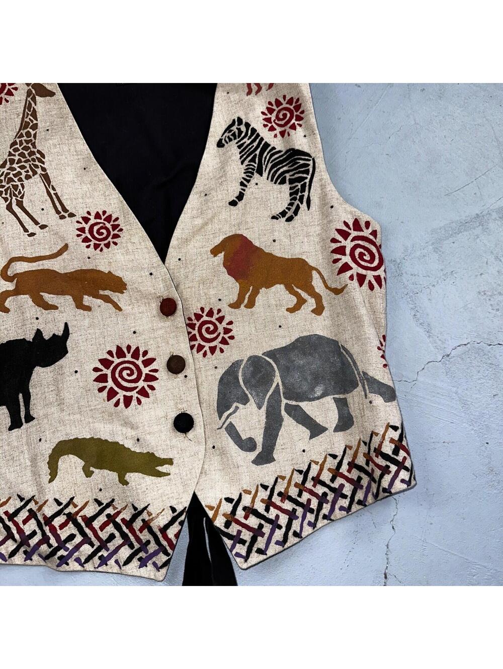 Brie Kriebel Animals Zoo Vest Art to Wear Womens Sz M Rare 80s Giraffe Elephant - Picture 4 of 9